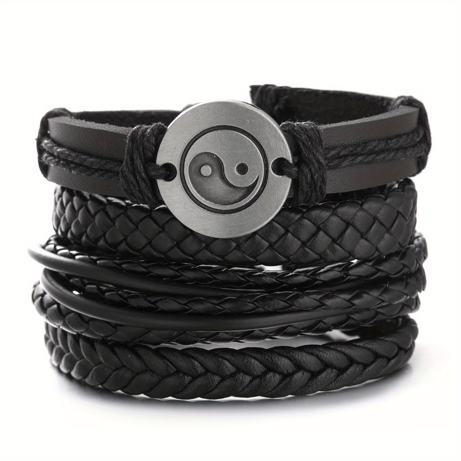 Men's Beaded Leather Combination Bracelet Set